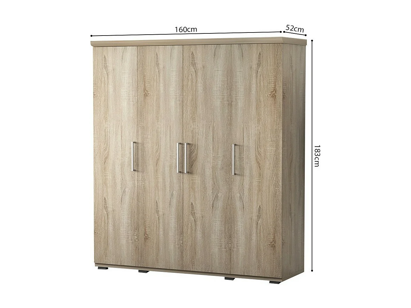 Kleiderschrank, Garderobe, Kollektion TOM, 4 Türen 160 cm, integrierte Kleiderstange, Sonoma-Eiche