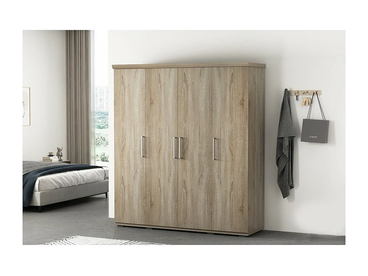 Kleiderschrank, Garderobe, Kollektion TOM, 4 Türen 160 cm, integrierte Kleiderstange, Sonoma-Eiche