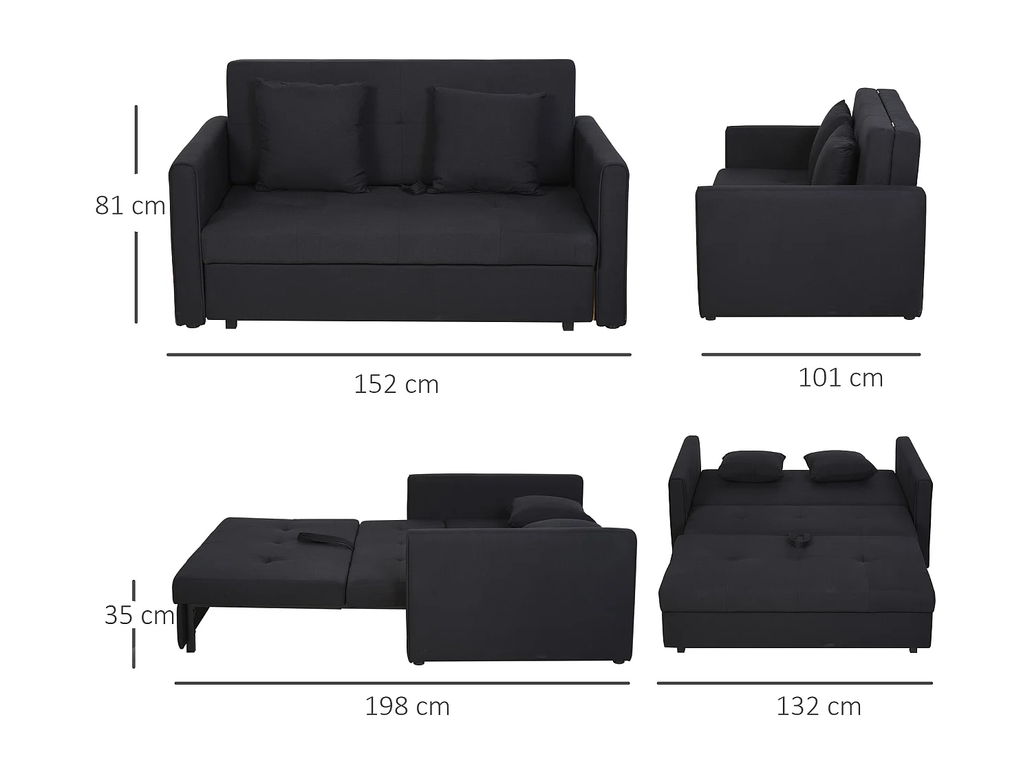 Sofá cama gris carbón 152x101x81 cm HOMCOM