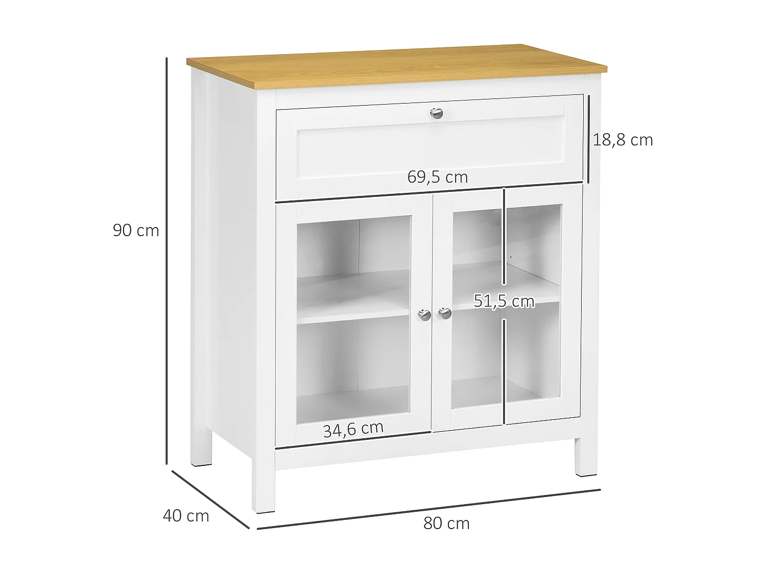 Aparador de cocina blanco 80x40x90 cm HOMCOM
