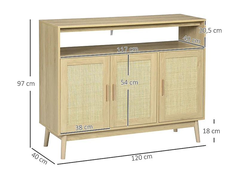 Aparador de cocina madera natural 120x40x97 cm HOMCOM
