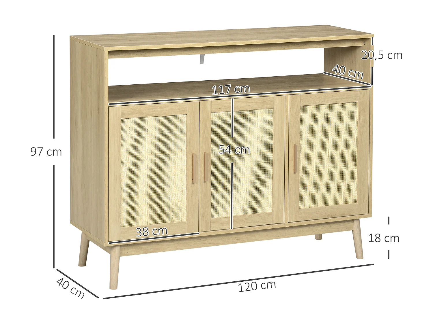 Aparador de cocina madera natural 120x40x97 cm HOMCOM