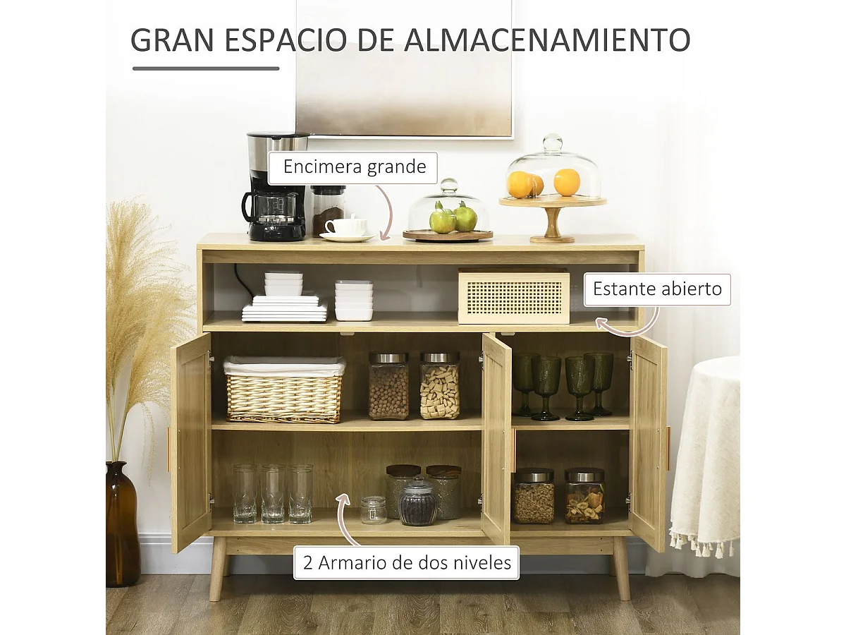 Aparador de cocina madera natural 120x40x97 cm HOMCOM