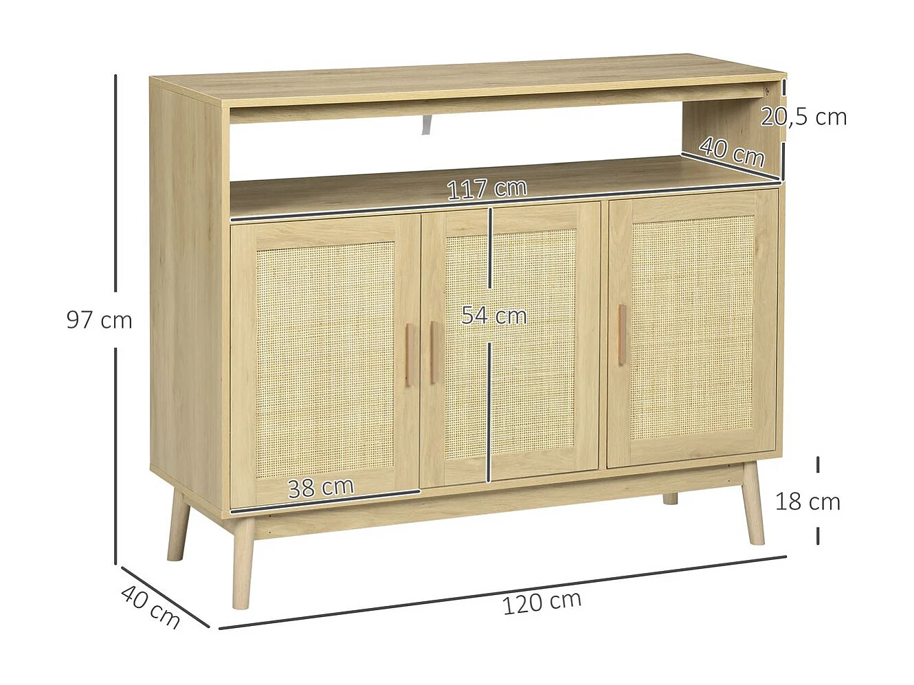 Aparador de cocina madera natural 120x40x97 cm HOMCOM