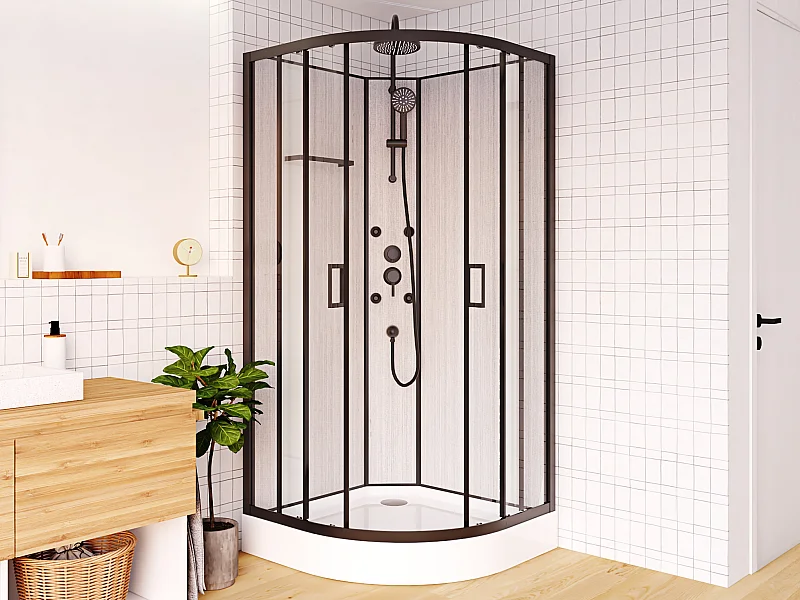 Duschkabine mit Hydromassage - Bambusfasern - Schwarz matt - 80 x 80 x 225 cm - ZALIFA