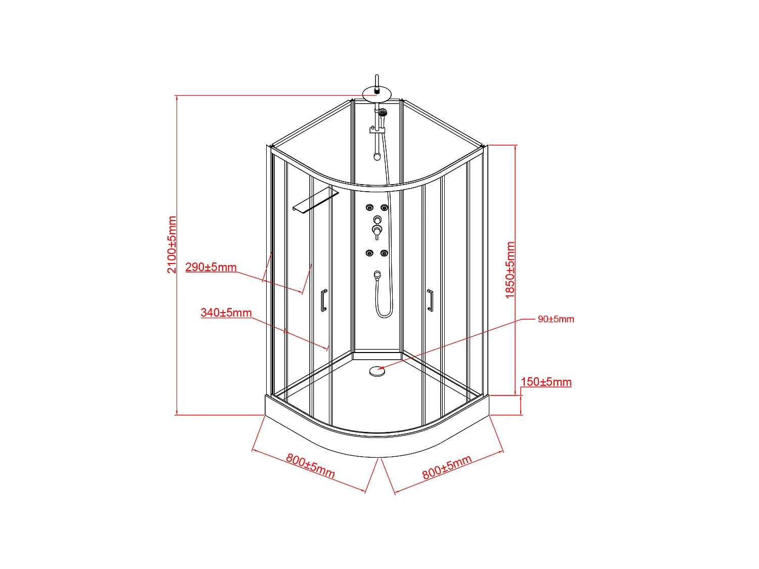 Cabine de douche hydromassante en fibre de bambou - Noir mat - L80 x l80 x H225 cm - ZALIFA