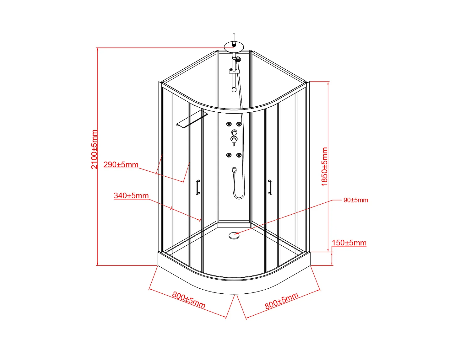 Cabine de douche hydromassante en fibre de bambou - Noir mat - L80 x l80 x H225 cm - ZALIFA