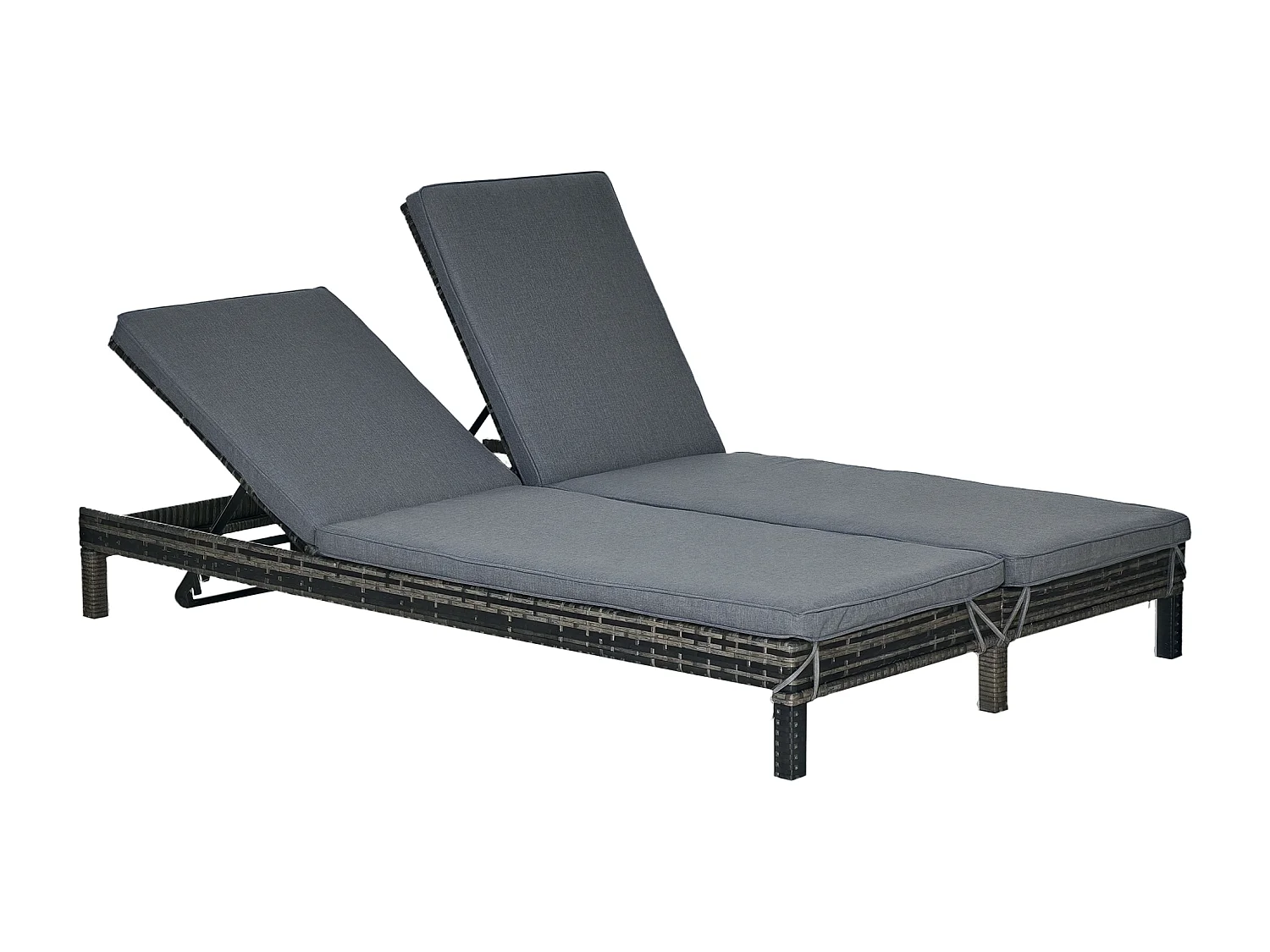 Bain de soleil transat 2 places - grand confort - dossier inclinable multi-positions - matelas fournis - résine tressée gris