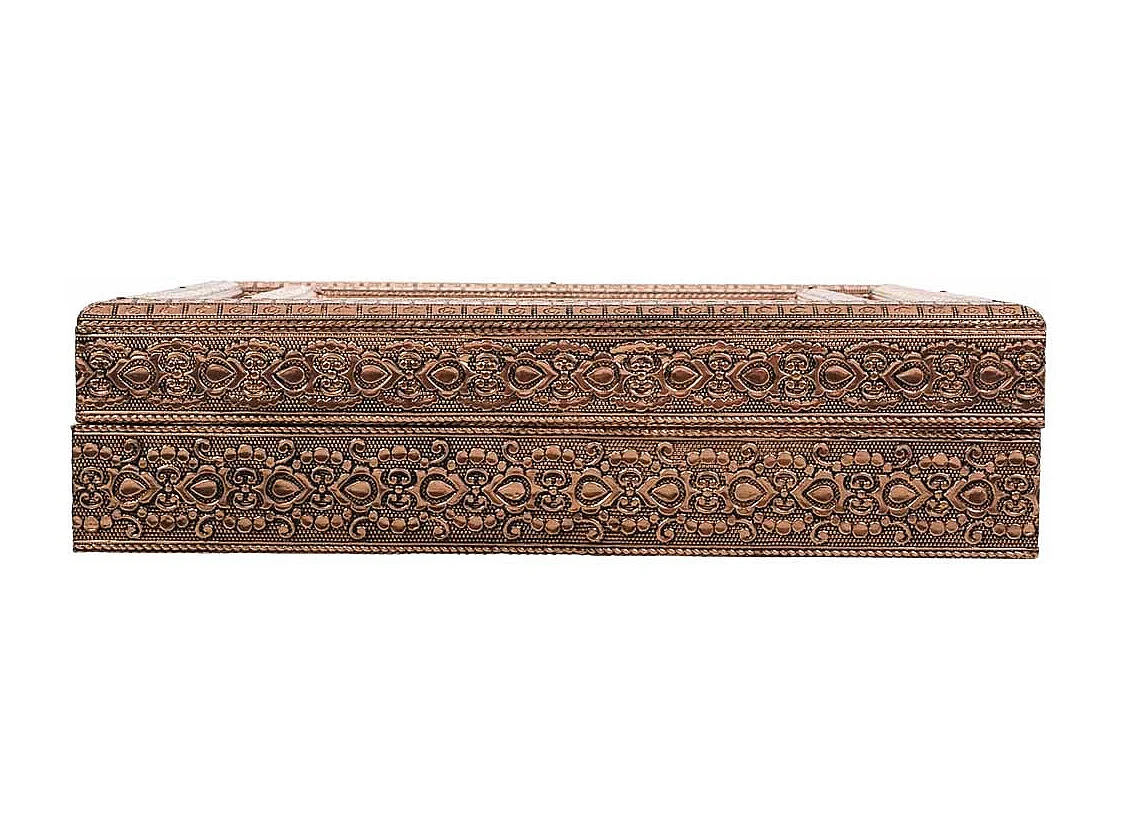 Porta-joias em metal com relevo de cobre 30x25x7,5