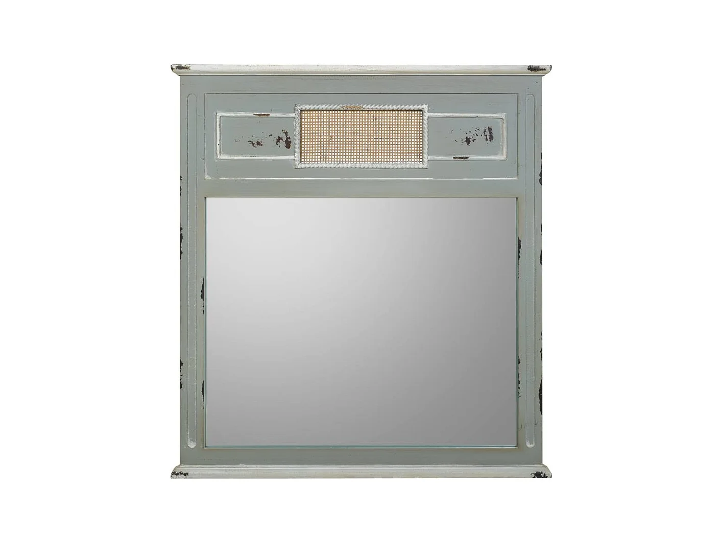 Holzspiegel und graues Bambusgeflecht 70x3,3x76h cm