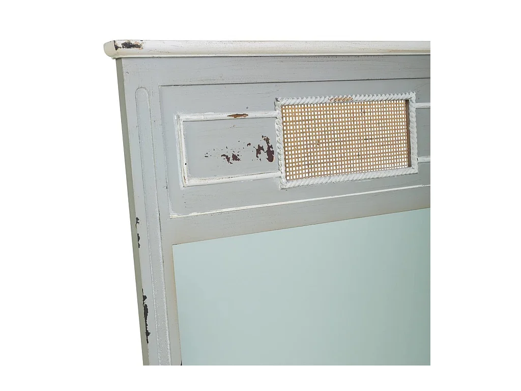 Holzspiegel und graues Bambusgeflecht 70x3,3x76h cm