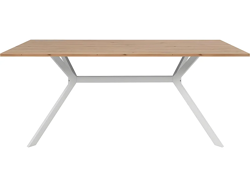 Table à manger effet chêne clair, piètement blanc 180 cm - Velia