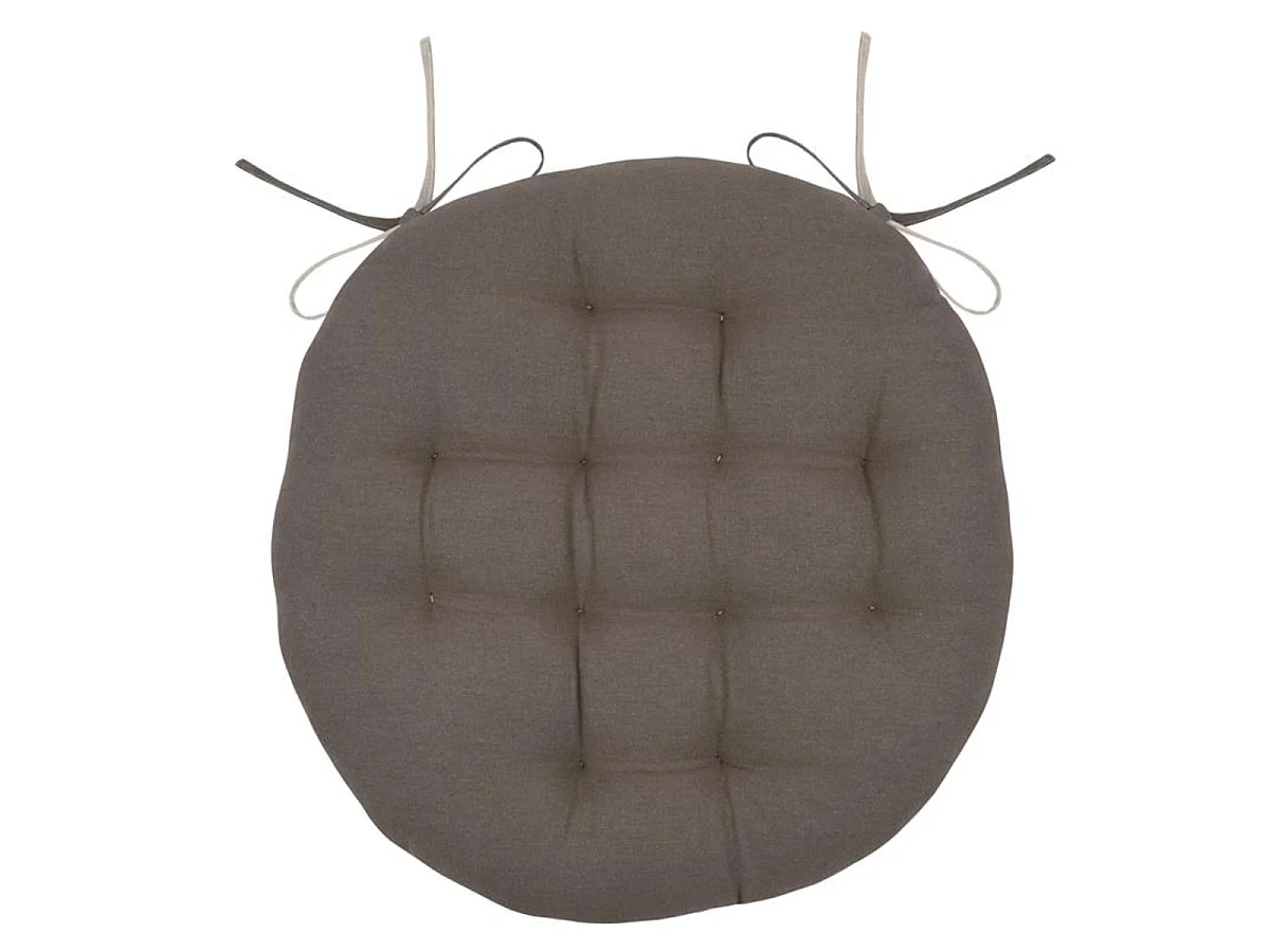 Coussin de chaise ronde réversible Taupe et Lin
