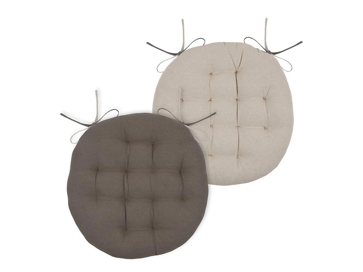 Coussin de chaise ronde réversible Taupe et Lin