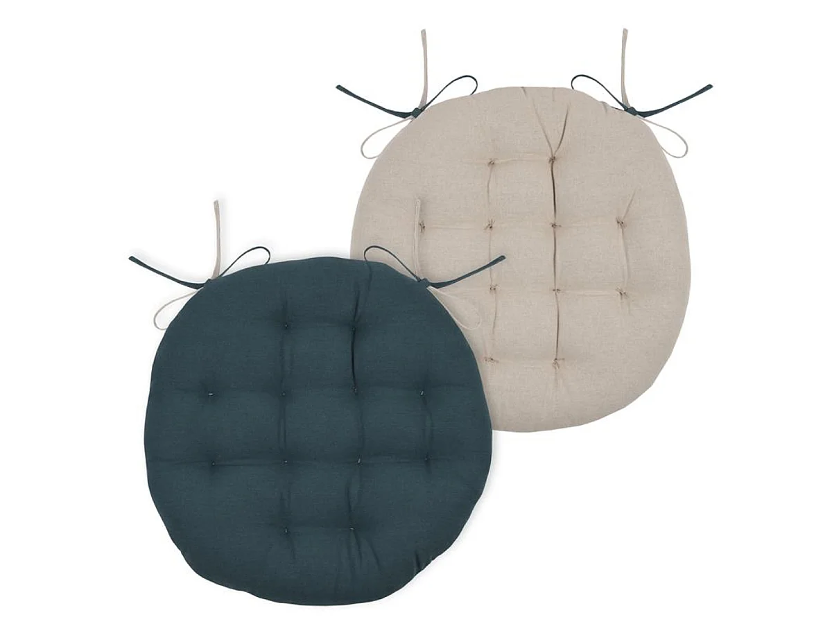 Coussin de chaise ronde réversible Cobalt et Lin