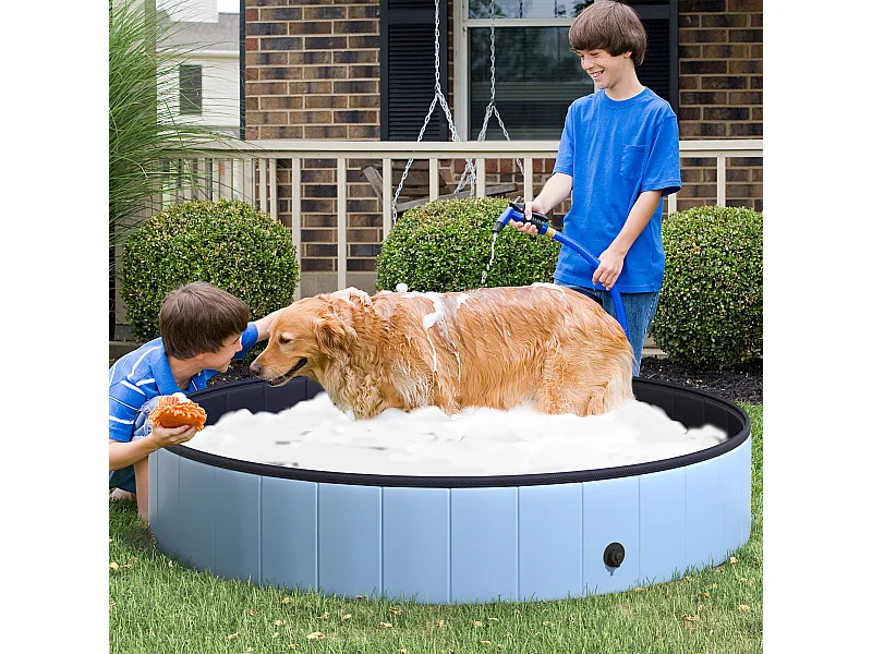 Piscine pour chien bassin PVC pliable anti-glissant facile à nettoyer diamètre 160 cm hauteur 30 cm bleu