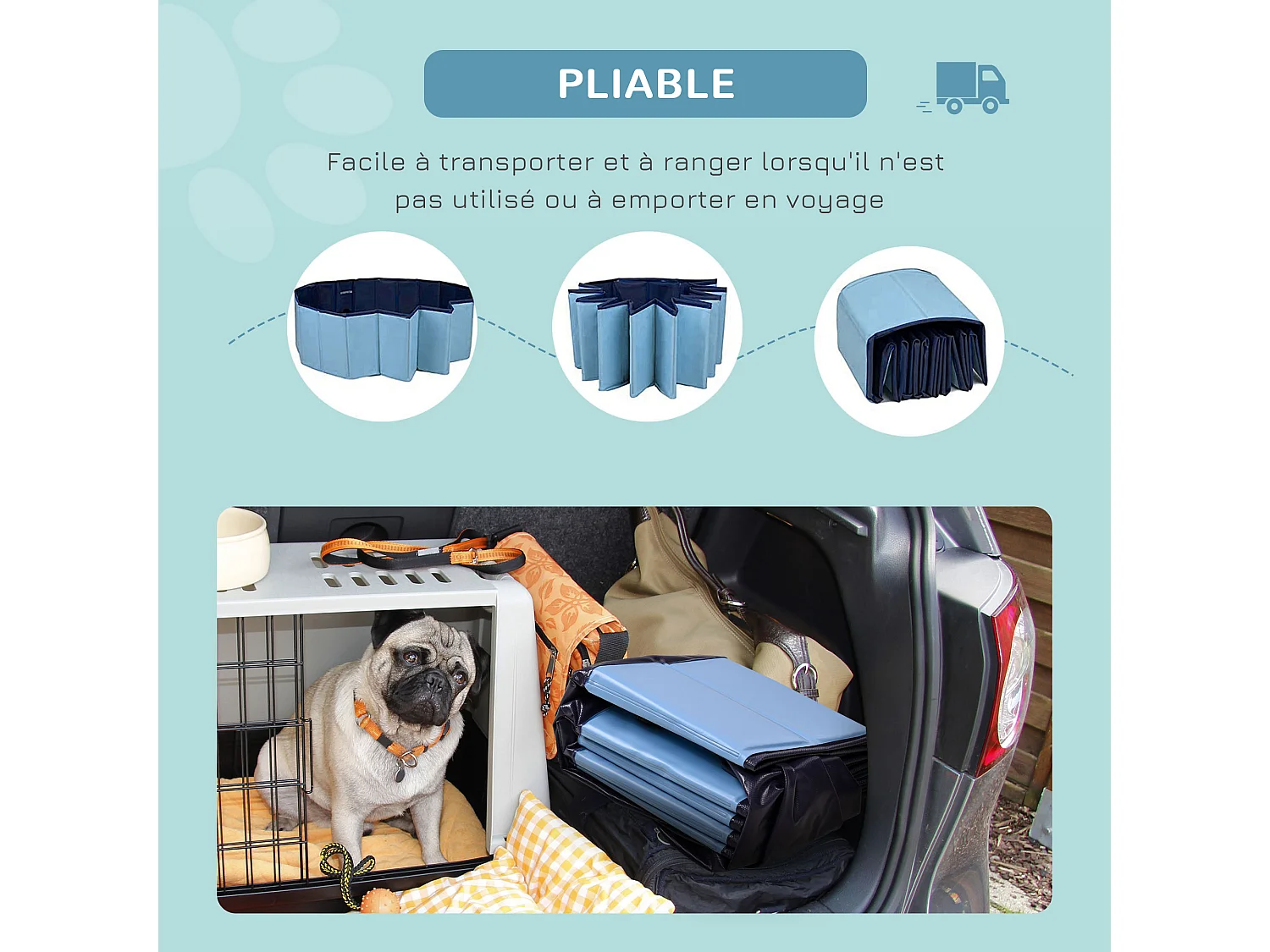 Piscine pour chien bassin PVC pliable anti-glissant facile à nettoyer diamètre 160 cm hauteur 30 cm bleu