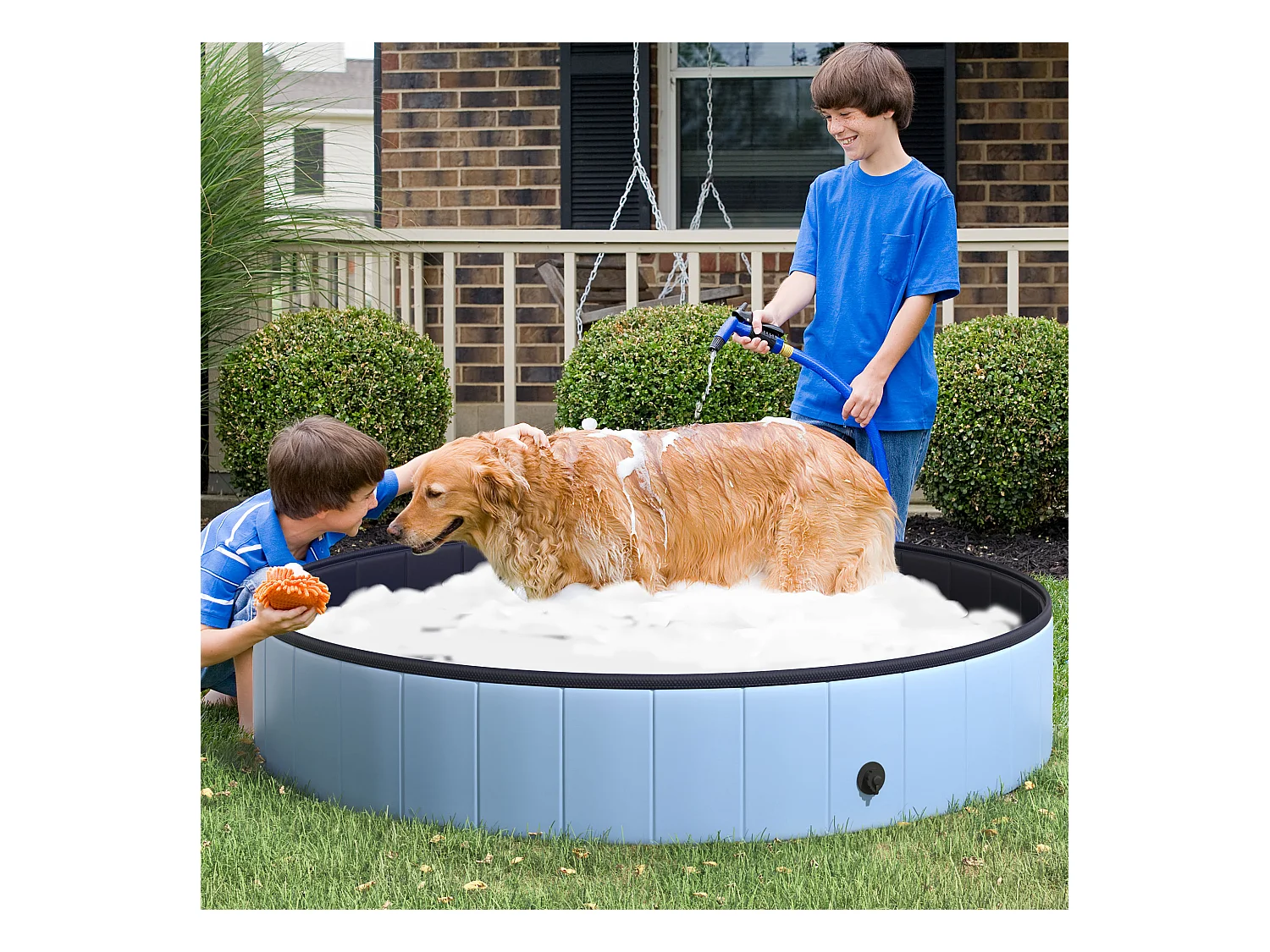 Piscine pour chien bassin PVC pliable anti-glissant facile à nettoyer diamètre 160 cm hauteur 30 cm bleu