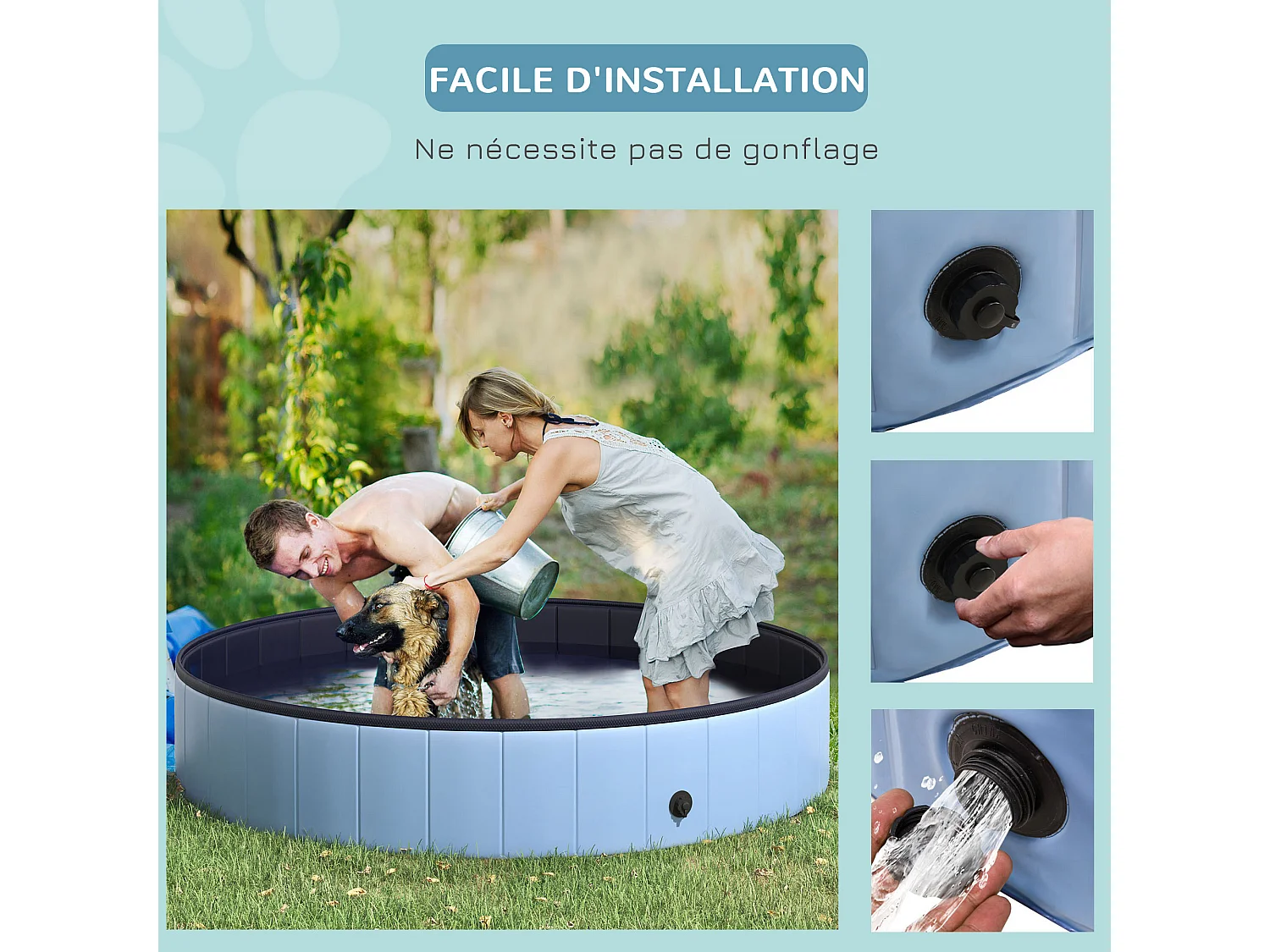 Piscine pour chien bassin PVC pliable anti-glissant facile à nettoyer diamètre 160 cm hauteur 30 cm bleu