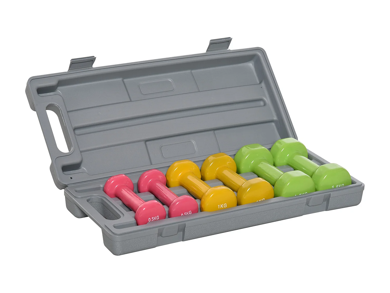 Ensemble d'haltères courtes total 6 Kg - paires de 0,5/1/1,5 Kg avec malette - entraînement musculaire & haltérophilie - acier PU multicolore