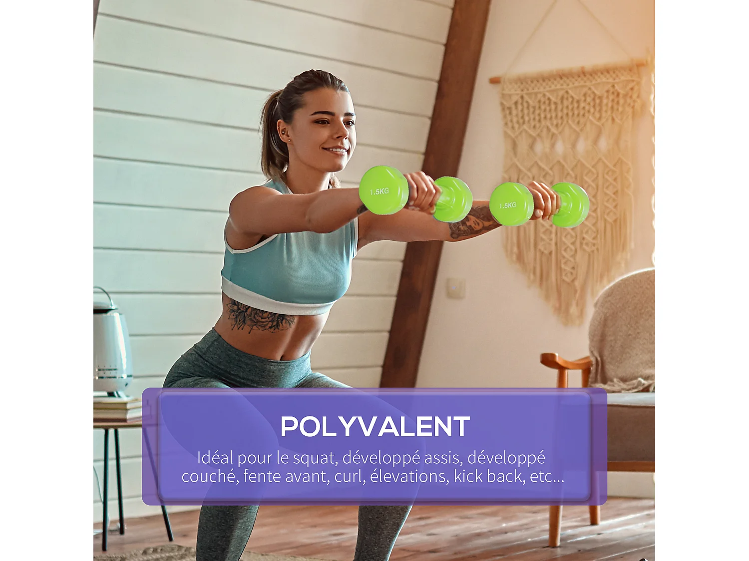 Ensemble d'haltères courtes total 6 Kg - paires de 0,5/1/1,5 Kg avec malette - entraînement musculaire & haltérophilie - acier PU multicolore