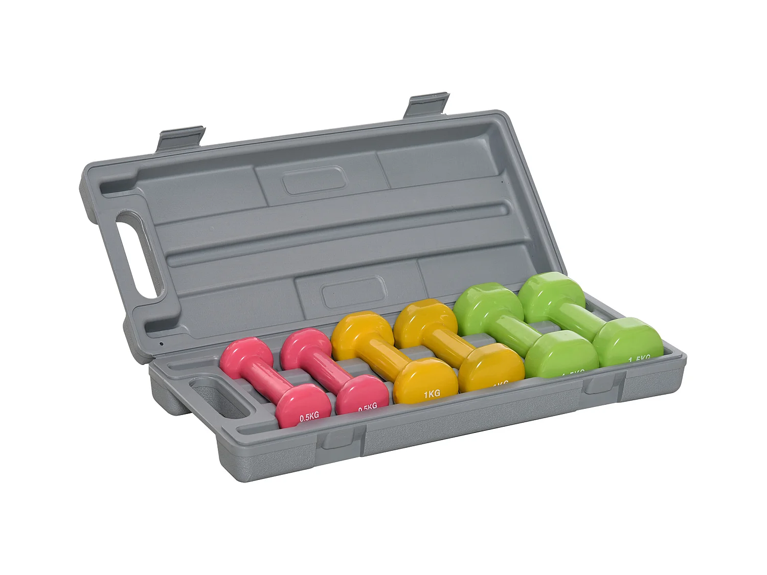 Ensemble d'haltères courtes total 6 Kg - paires de 0,5/1/1,5 Kg avec malette - entraînement musculaire & haltérophilie - acier PU multicolore