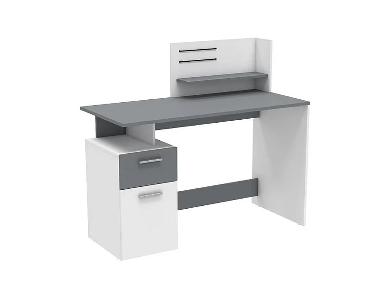 Escritorio PLATON Blanco y Gris 1 Puerta 1 Cajón - Modular con Almacenamiento - L 121,5 x A 109,7 x P 55,1 cm