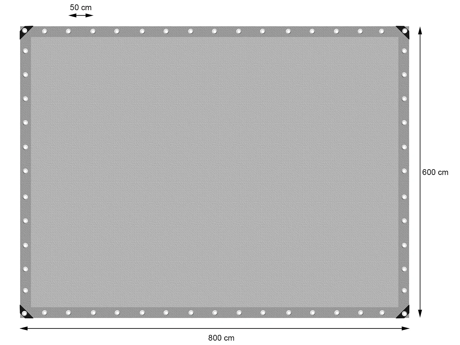 Bâche de couverture étanche protection en PE avec oeillets 6x8 m 260 g/m² gris