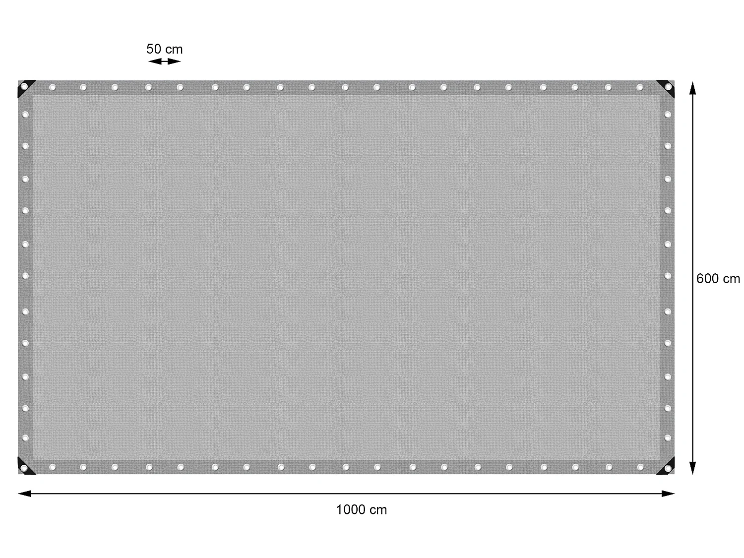 Bâche de couverture étanche protection en PE avec oeillets 6x10 m 260 g/m² gris