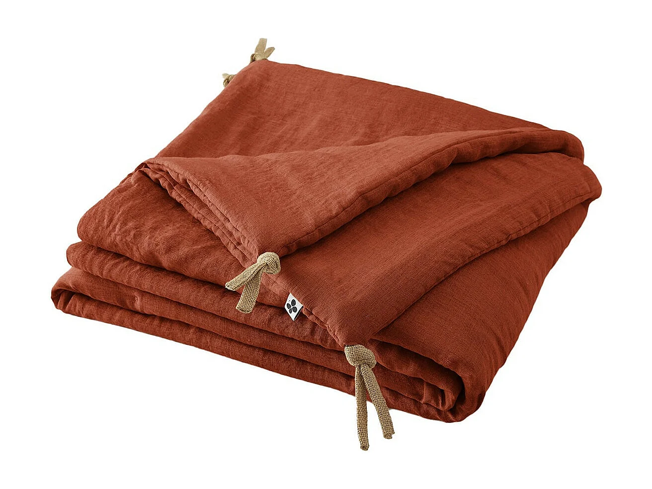 MARGAUX - Chemin de Lit 90x200cm Lin Lavé Coloris Paprika