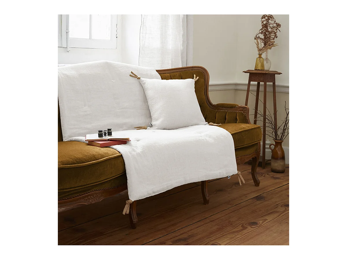 MARGAUX - Chemin de Lit 90x200cm Lin Lavé Coloris Craie