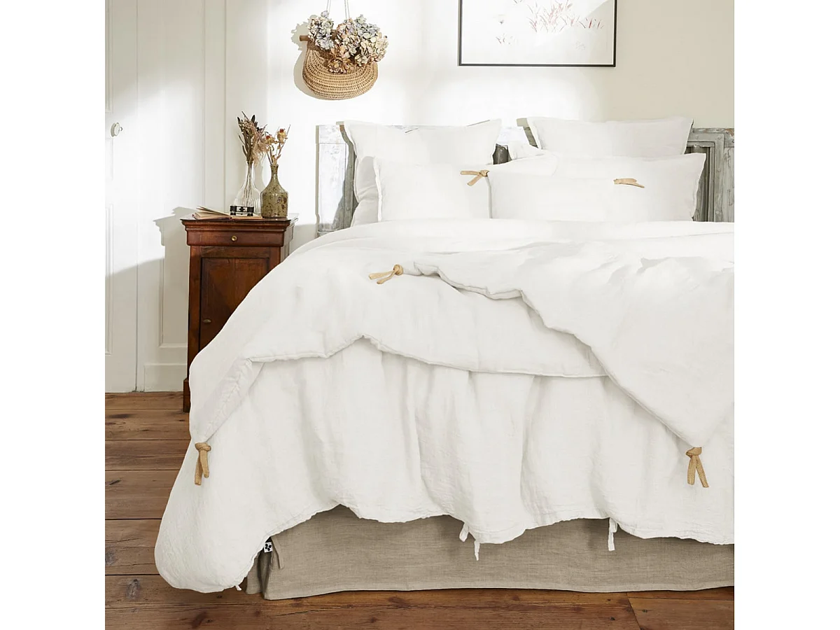 MARGAUX - Chemin de Lit 90x200cm Lin Lavé Coloris Craie