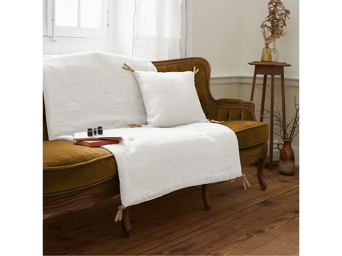 MARGAUX - Chemin de Lit 90x200cm Lin Lavé Coloris Craie