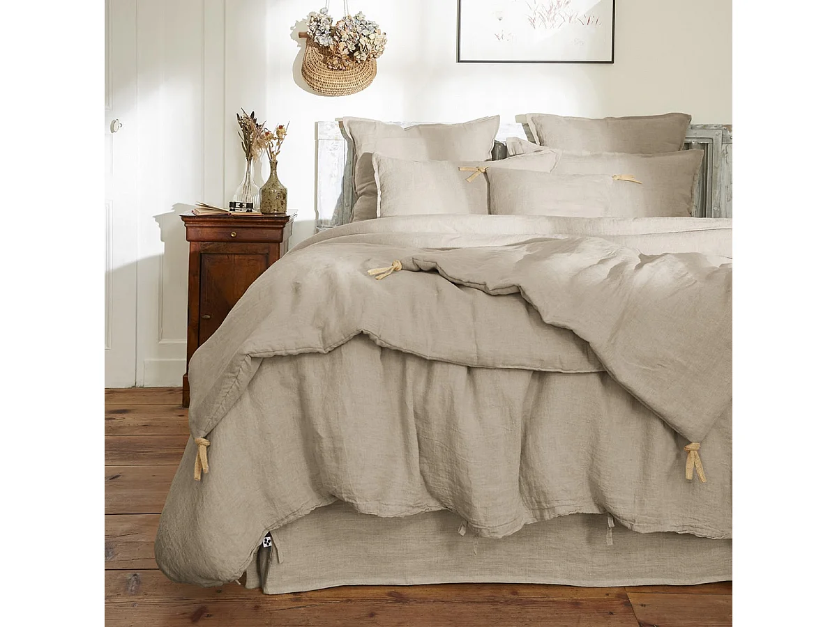 MARGAUX - Chemin de Lit 90x200cm Lin Lavé Coloris Sable