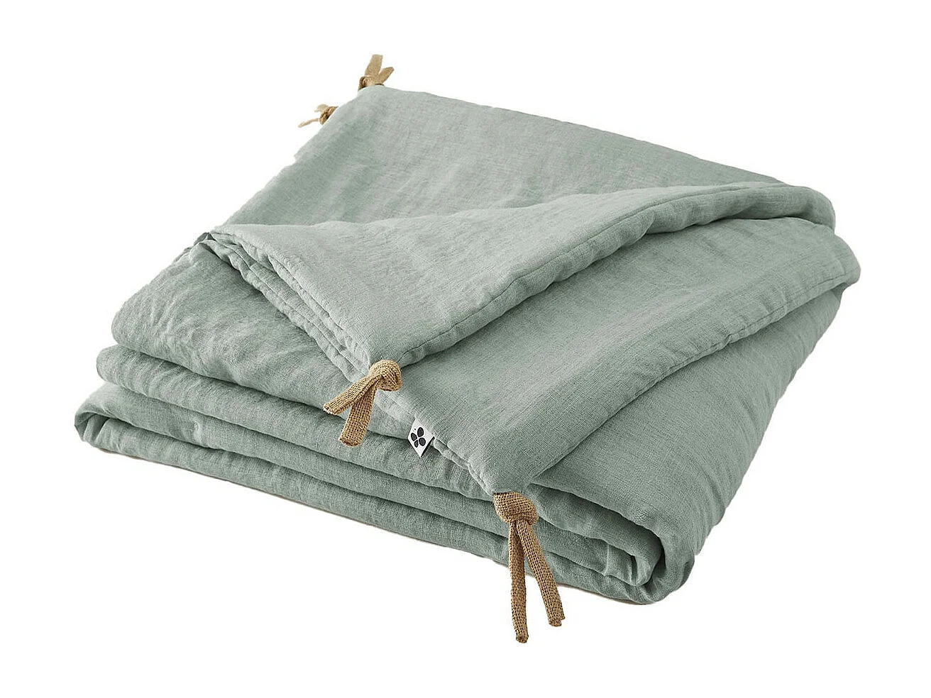 MARGAUX - Chemin de Lit 90x200cm Lin Lavé Coloris Eucalyptus