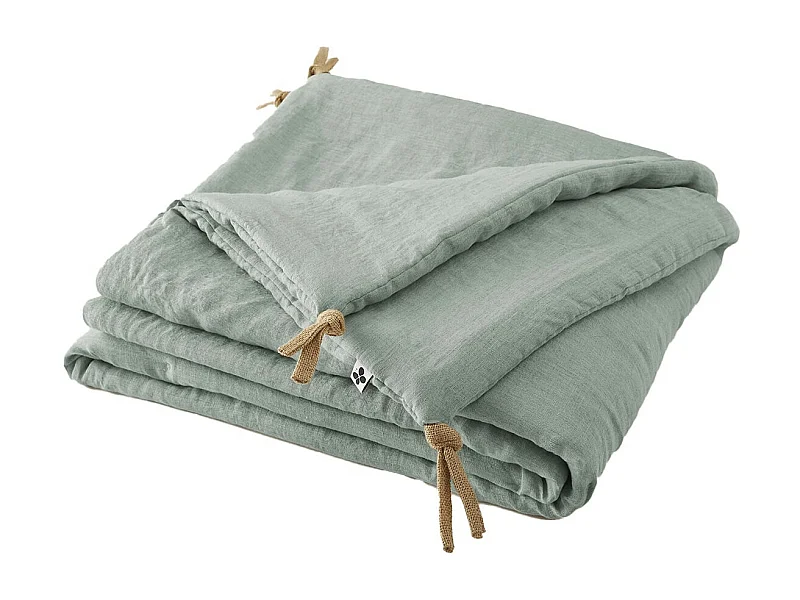 MARGAUX - Chemin de Lit 90x200cm Lin Lavé Coloris Eucalyptus