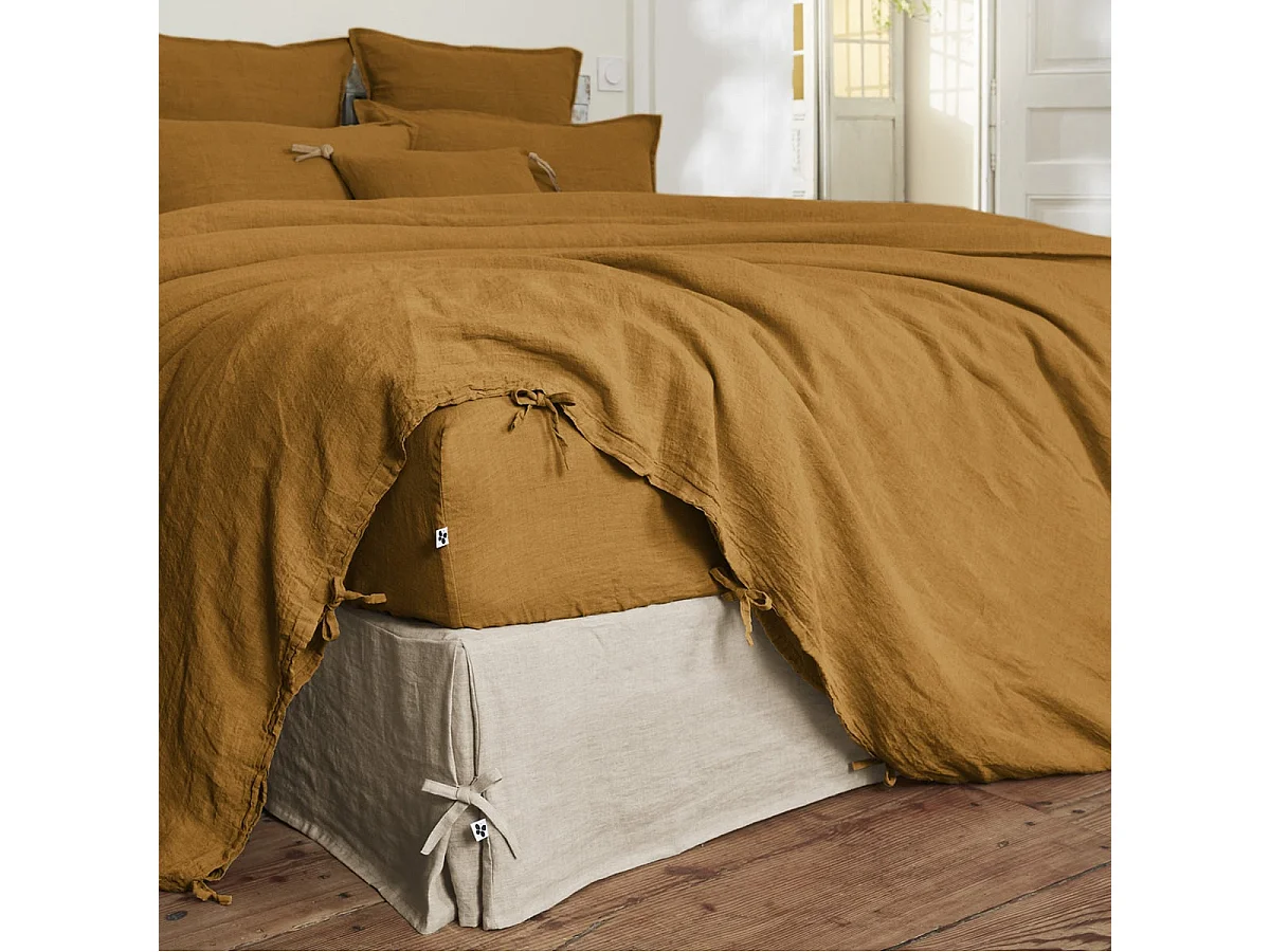 MARGAUX - Housse de Couette 240x220cm Lin Lavé Coloris Caramel