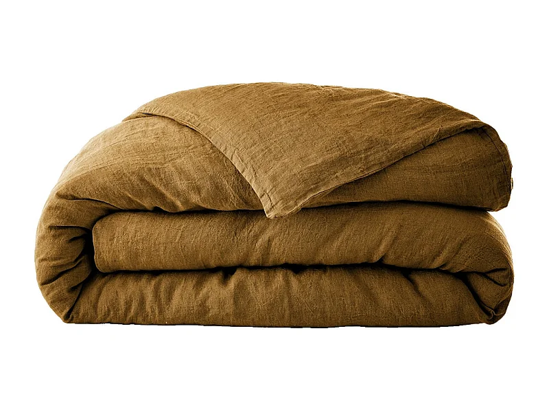 MARGAUX - Housse de Couette 240x220cm Lin Lavé Coloris Caramel