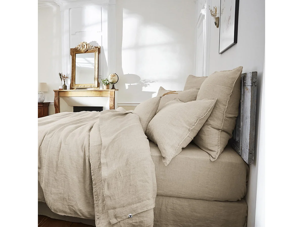 MARGAUX - Housse de Couette 240x220cm Lin Lavé Coloris Sable