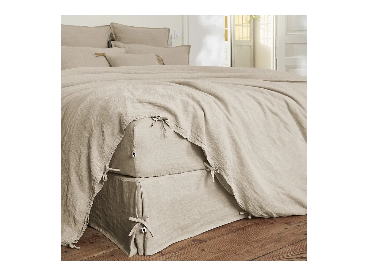 MARGAUX - Housse de Couette 260x240cm Lin Lavé Coloris Sable
