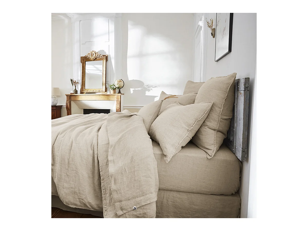 MARGAUX - Housse de Couette 260x240cm Lin Lavé Coloris Sable