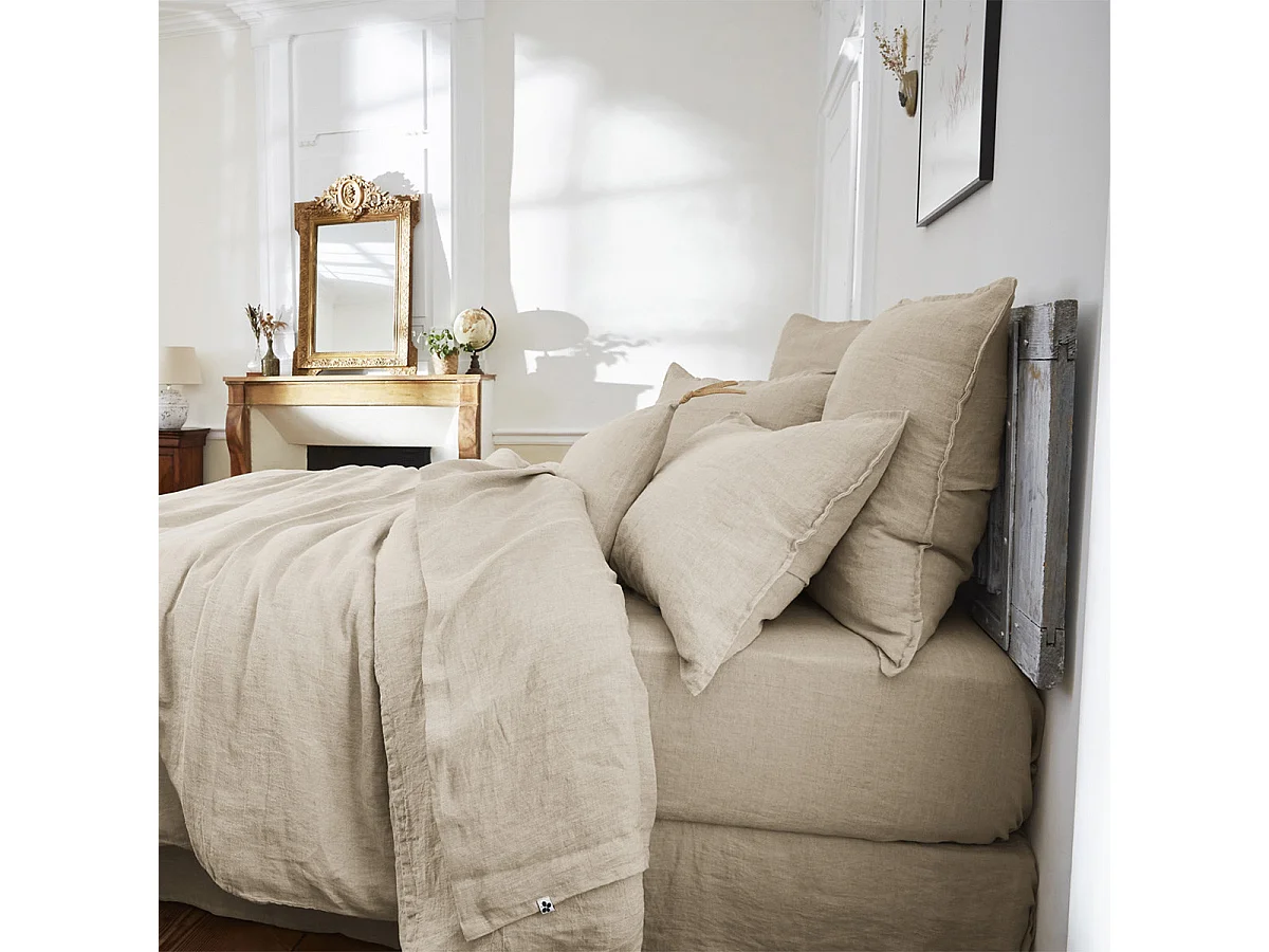 MARGAUX - Housse de Couette 260x240cm Lin Lavé Coloris Sable