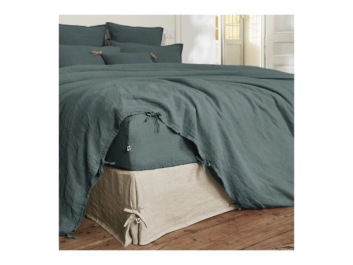 MARGAUX - Housse de Couette 240x220cm Lin Lavé Coloris Ardoise