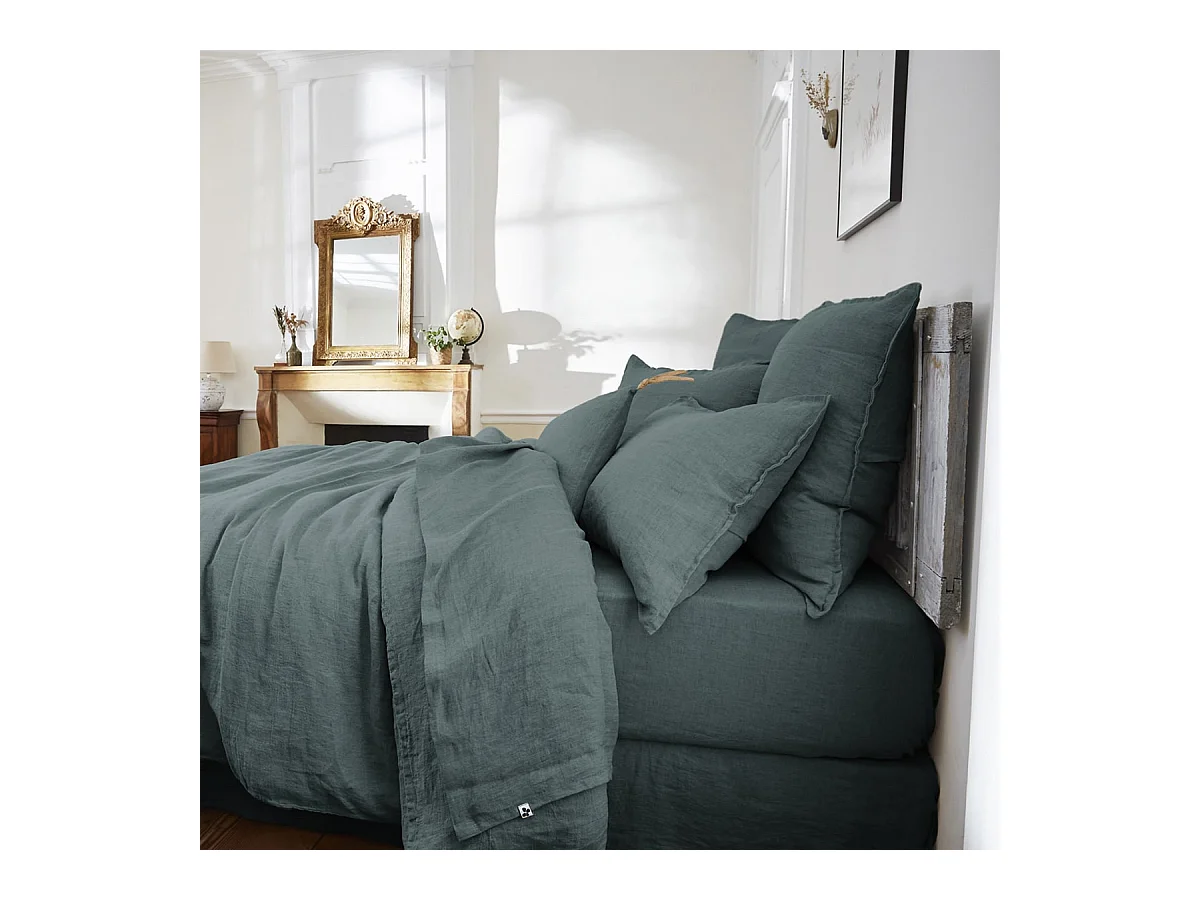 MARGAUX - Housse de Couette 240x220cm Lin Lavé Coloris Ardoise