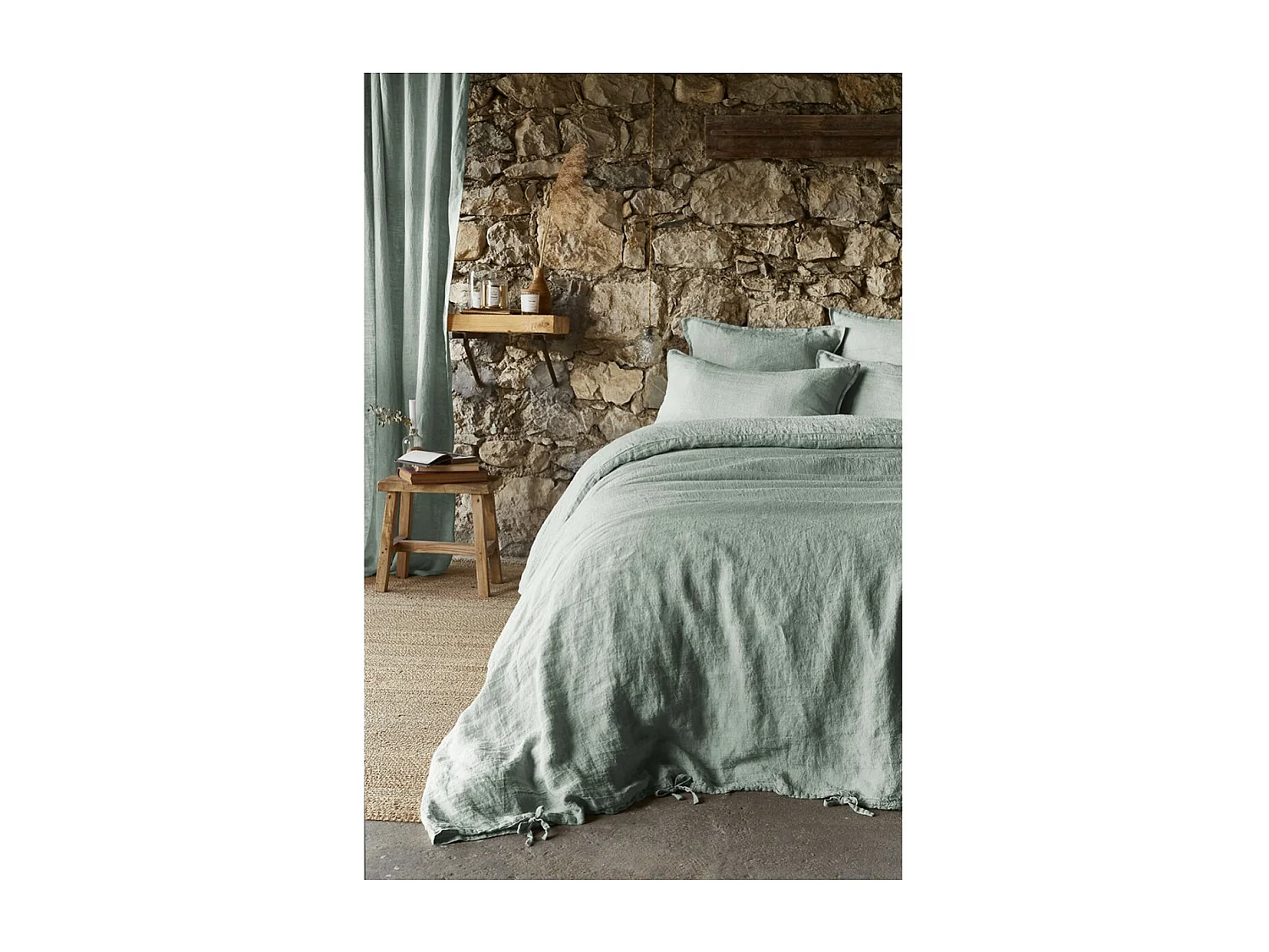 MARGAUX - Housse de Couette 260x240cm Lin Lavé Coloris Eucalyptus