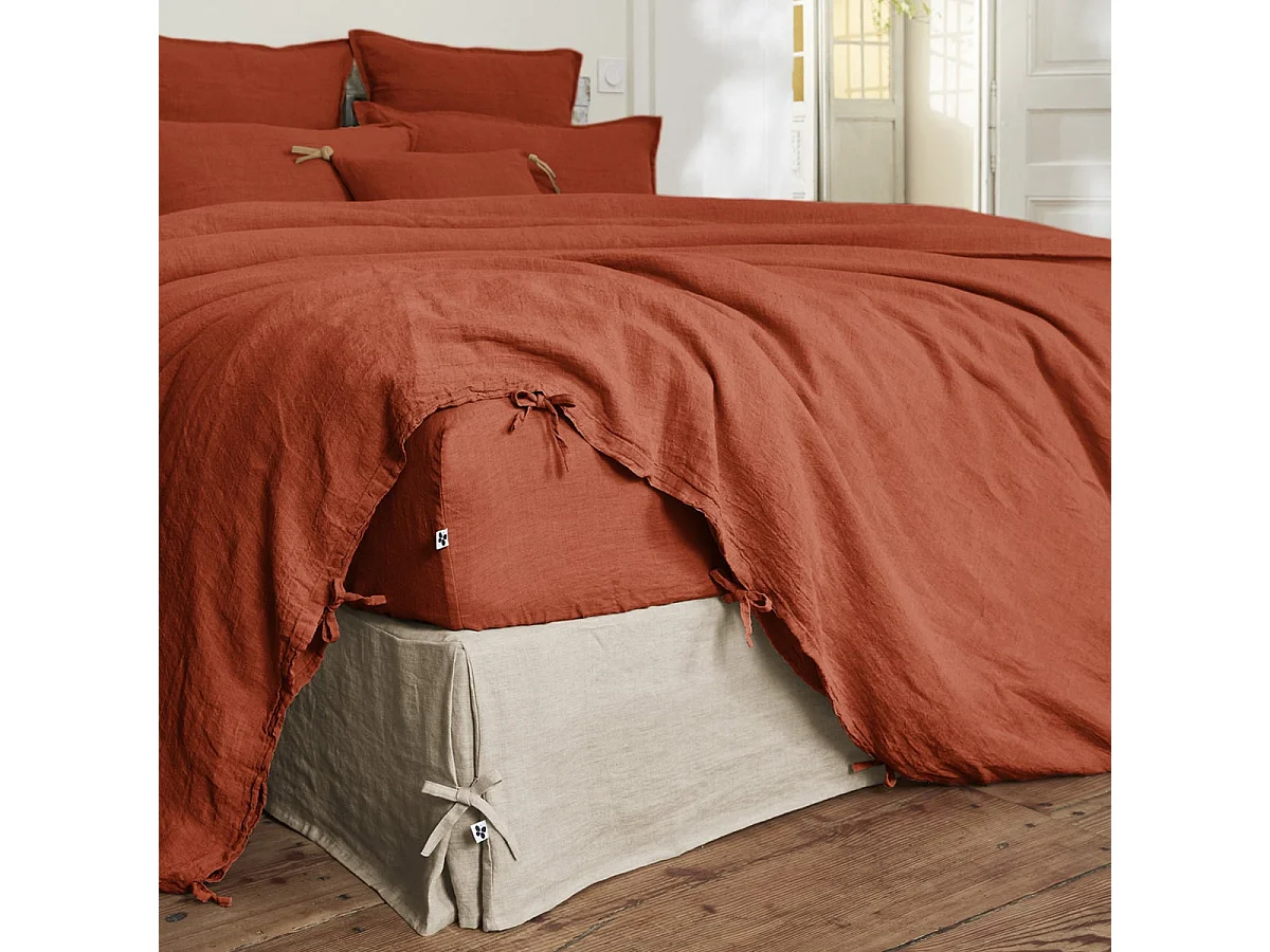 MARGAUX - Housse de Couette 240x220cm Lin Lavé Coloris Paprika