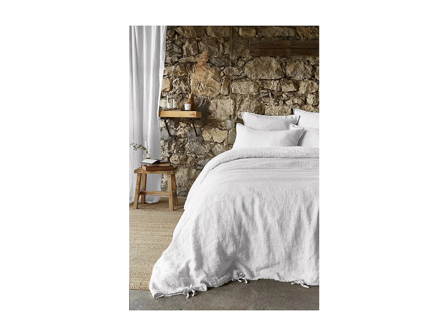 MARGAUX - Housse de Couette 240x220cm Lin Lavé Coloris Craie