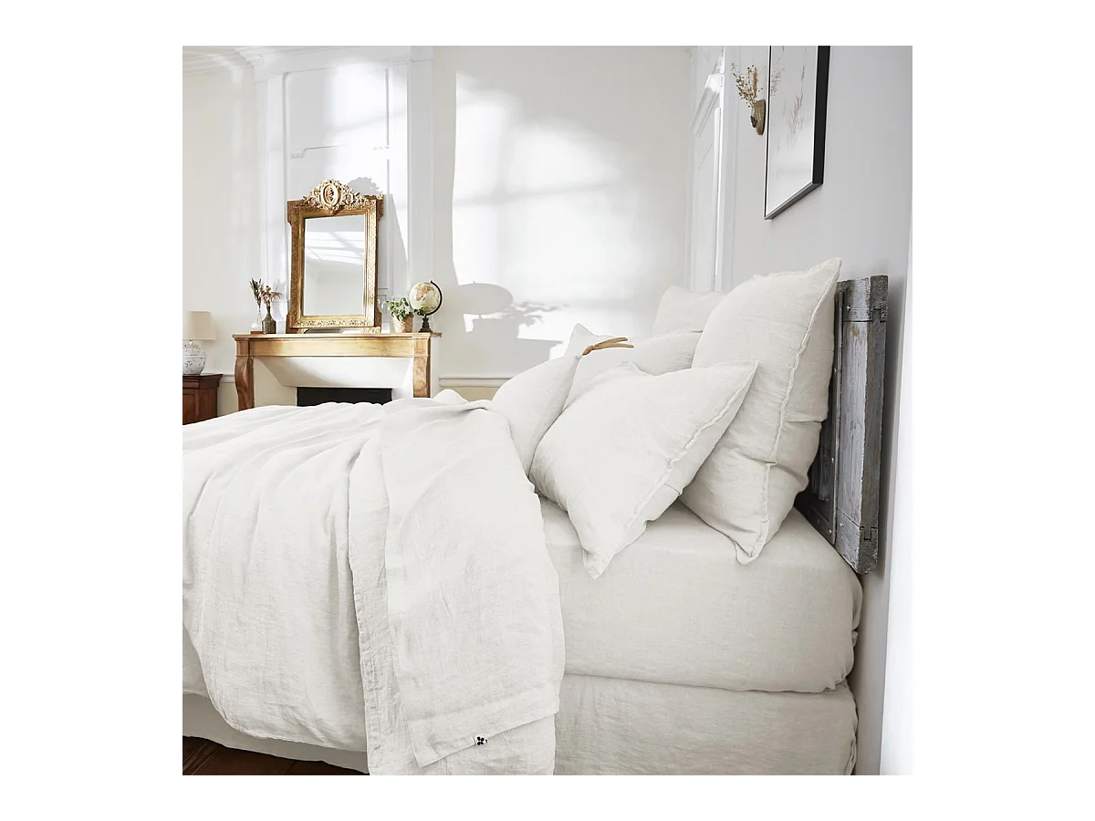 MARGAUX - Housse de Couette 240x220cm Lin Lavé Coloris Craie