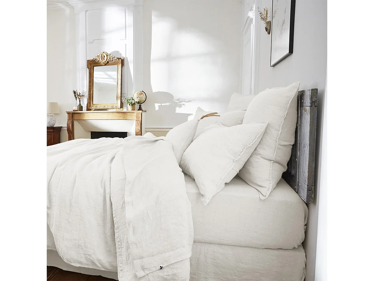 MARGAUX - Housse de Couette 240x220cm Lin Lavé Coloris Craie