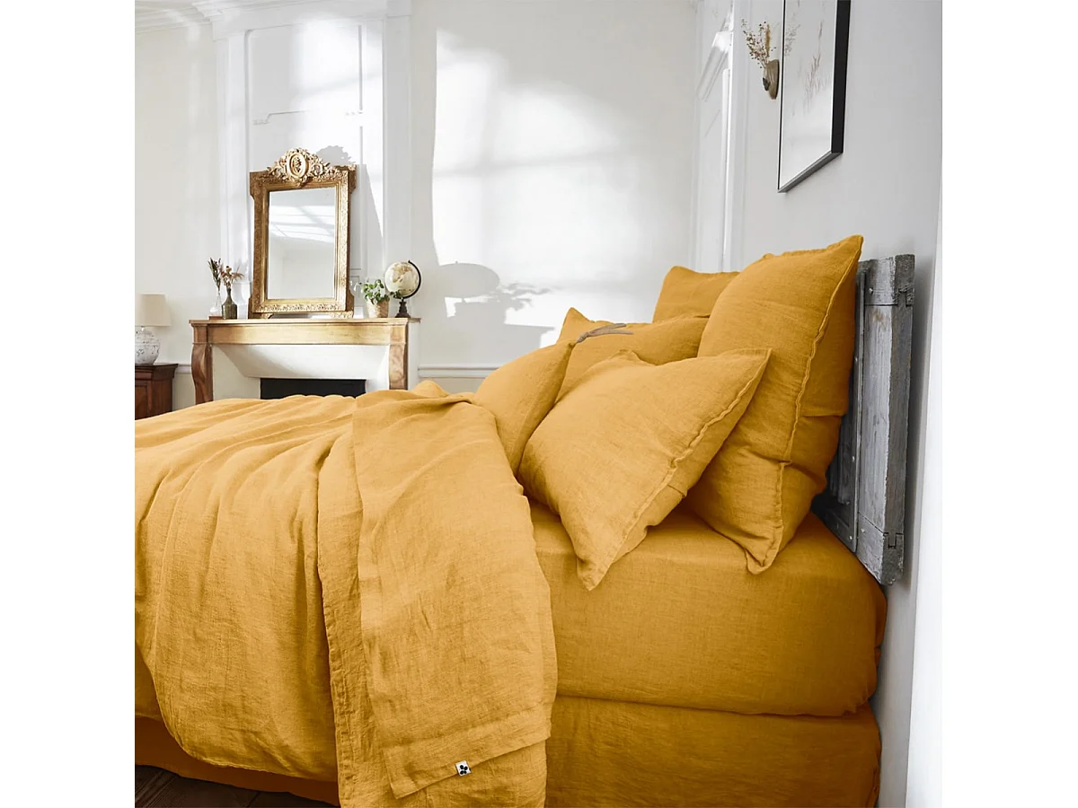 MARGAUX - Housse de Couette 240x220cm Lin Lavé Coloris Miel